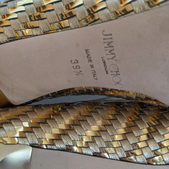 Jimmy Choo Romy 85 Gold Mix Woven Metallic Fabric Pointy Toe Pump Sz/ 8.5 - Picture 15 of 15